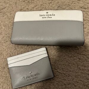 Used Kate Spade New York Staci Large Slim Bifold Nimbus Grey Wallet & Card Holdr